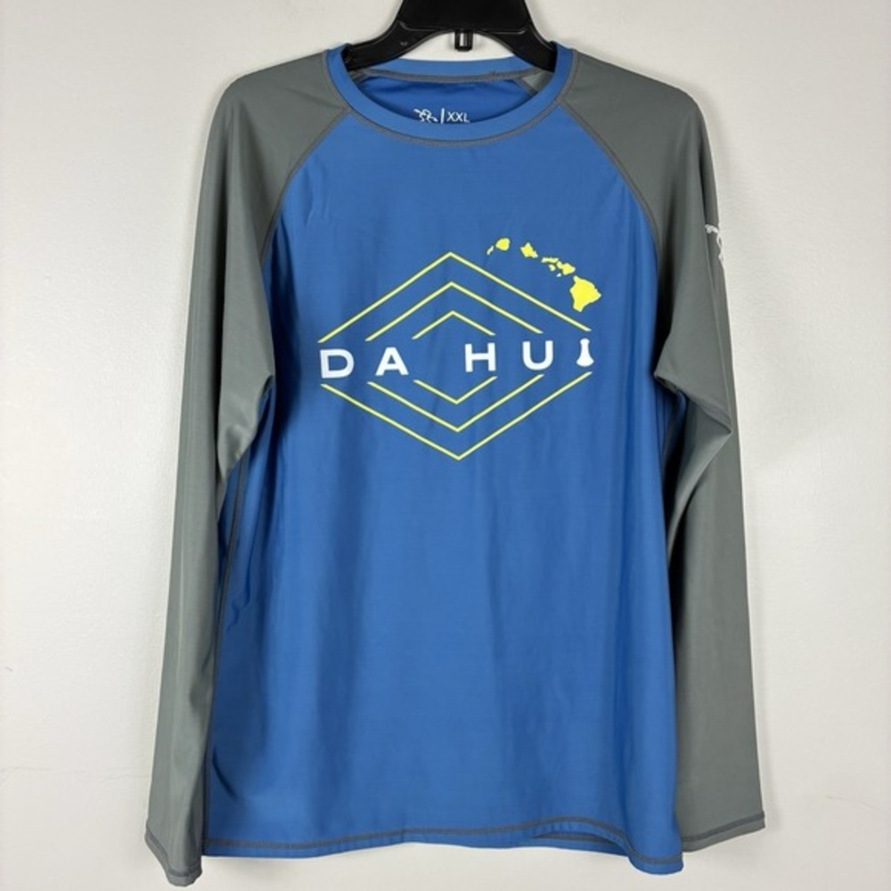 Da Hui Rash Guard Mens Size XXL Blue Long Sleeve Pullover Stretch Beach‎